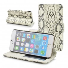 iPhone 6 6s 4.7 - Snake Skin Pattern White PU Leather Flip Stand Cover Case Wallet